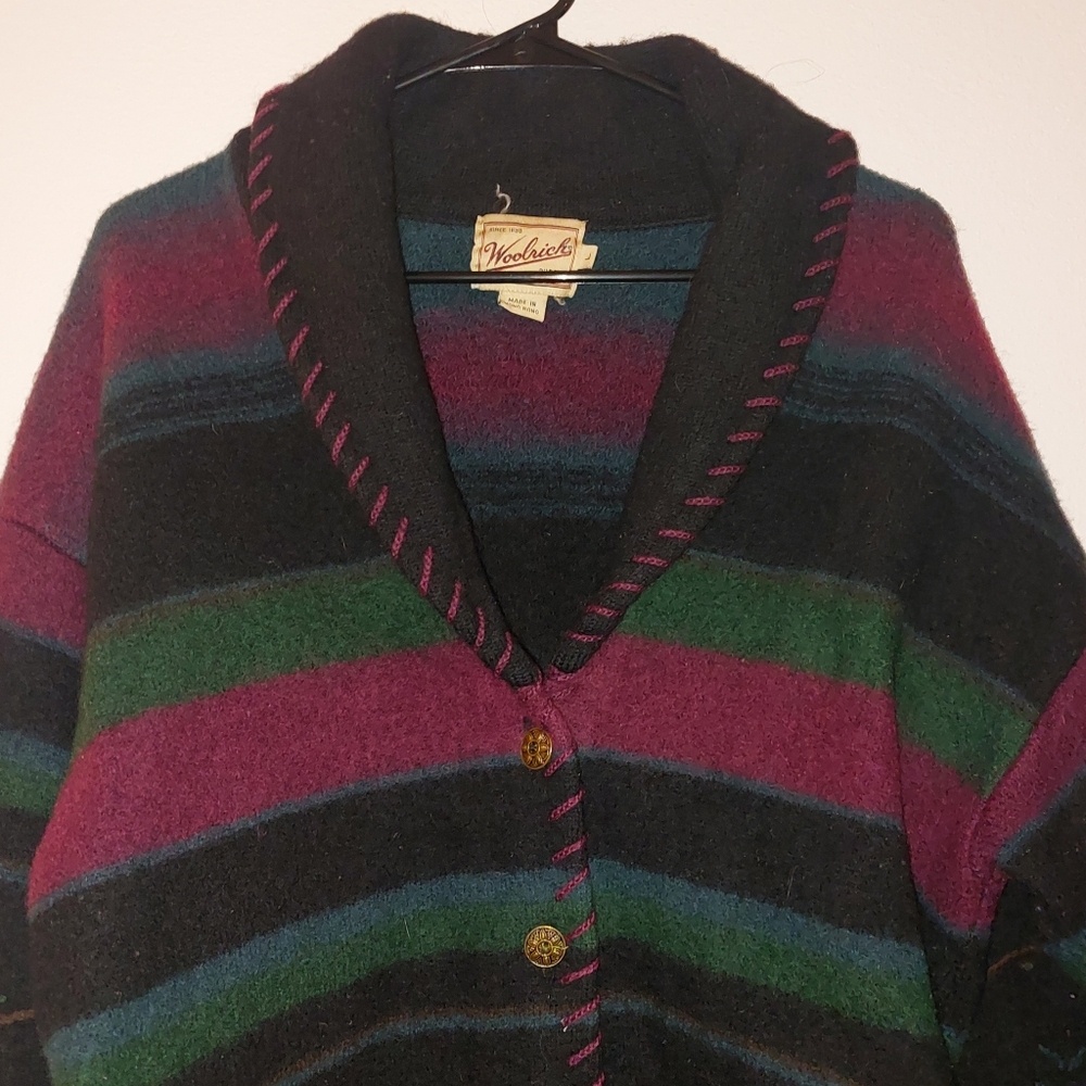 Woolrich Multicolor Striped Wool Jacket — Black, Purple, Green, Blue